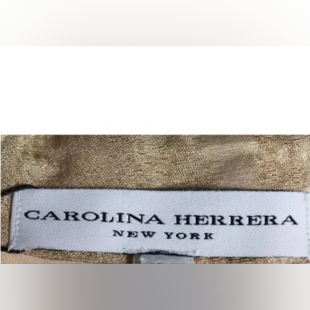 $3,490 CAROLINA HERRERA GOLD JAQUARD SILK LINED RUNWAY GOWN US 6 - Picture 2 of 5